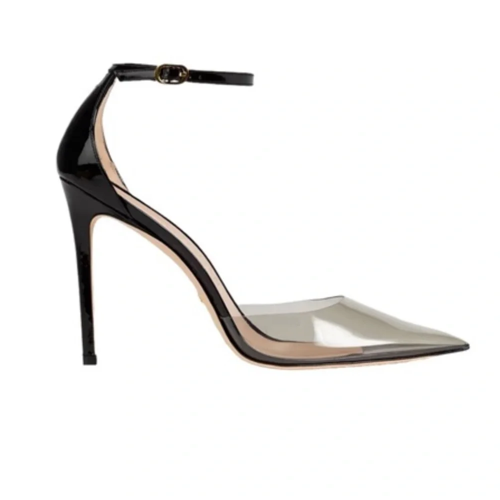 Stuart Weitzman PVC black leather ankle strap heel size 12. - Picture 7 of 14